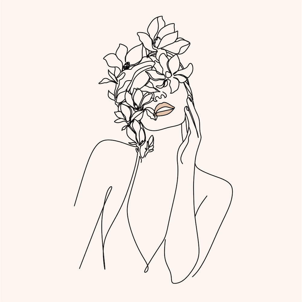 Flower Head Female Head Print