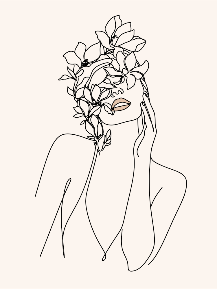 Flower Head Female Head Print