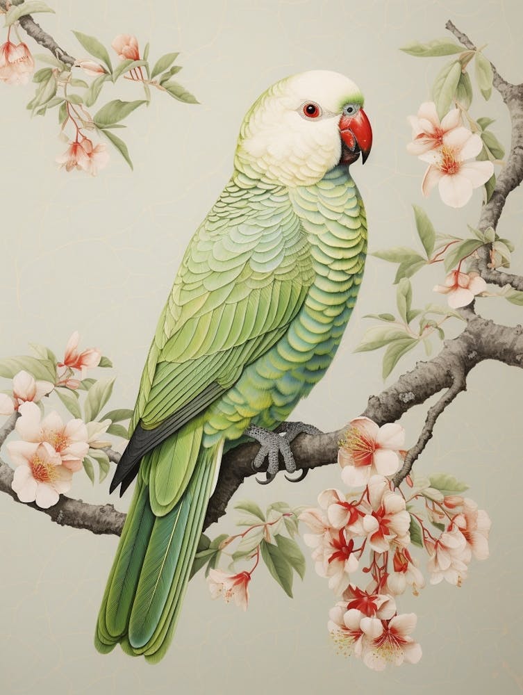 Ohara Koson Inspired Bird Painting Parrot 2
