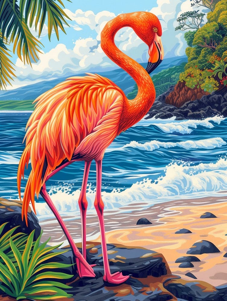 Großer Flamingo Galapagos Islands Ecuador Tropische Illustration 5