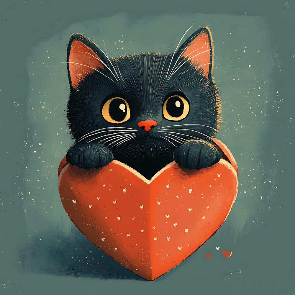 Cute Cat Peeking from Heart Gift Box 10