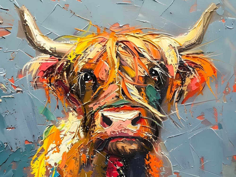 Highland Cow Colourful Art