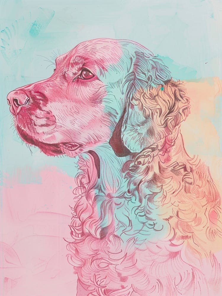 Teal & Pink Pastel Coated Retriever Dog