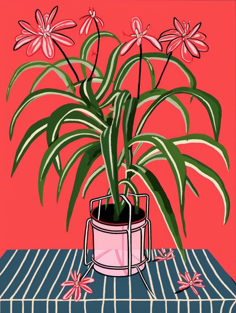 Pink And Red Plant Illustration Spider Plant 3