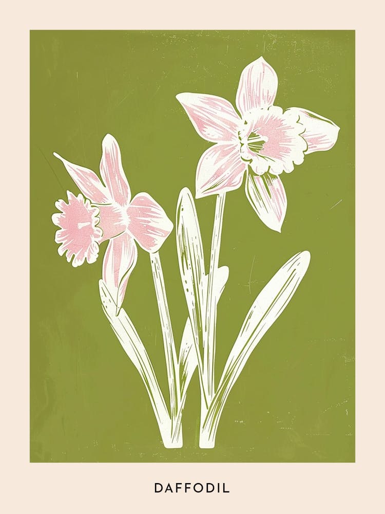 Pink & Green Daffodil 2 Flower Poster