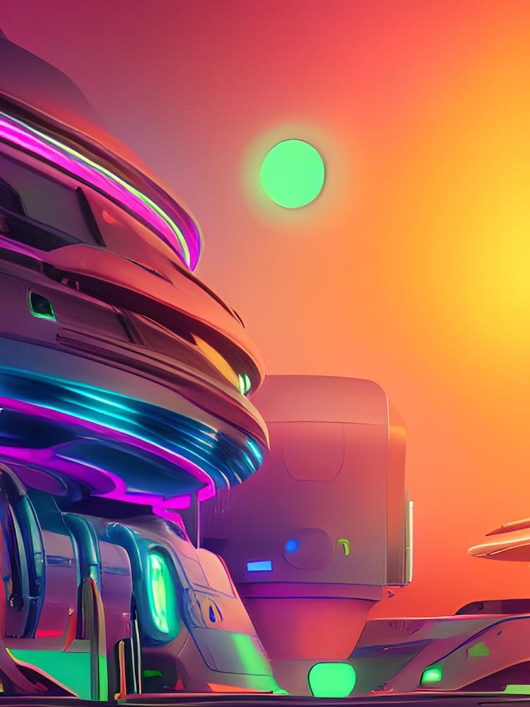 Terminus Planet  Alien World Futuristic Robotic Architecture Neon Colours