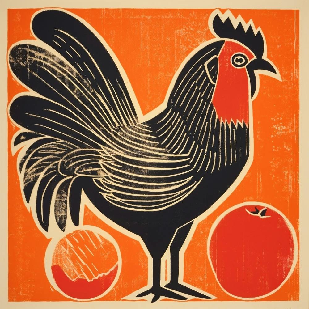 Retro Bird Lithograph Chicken 7