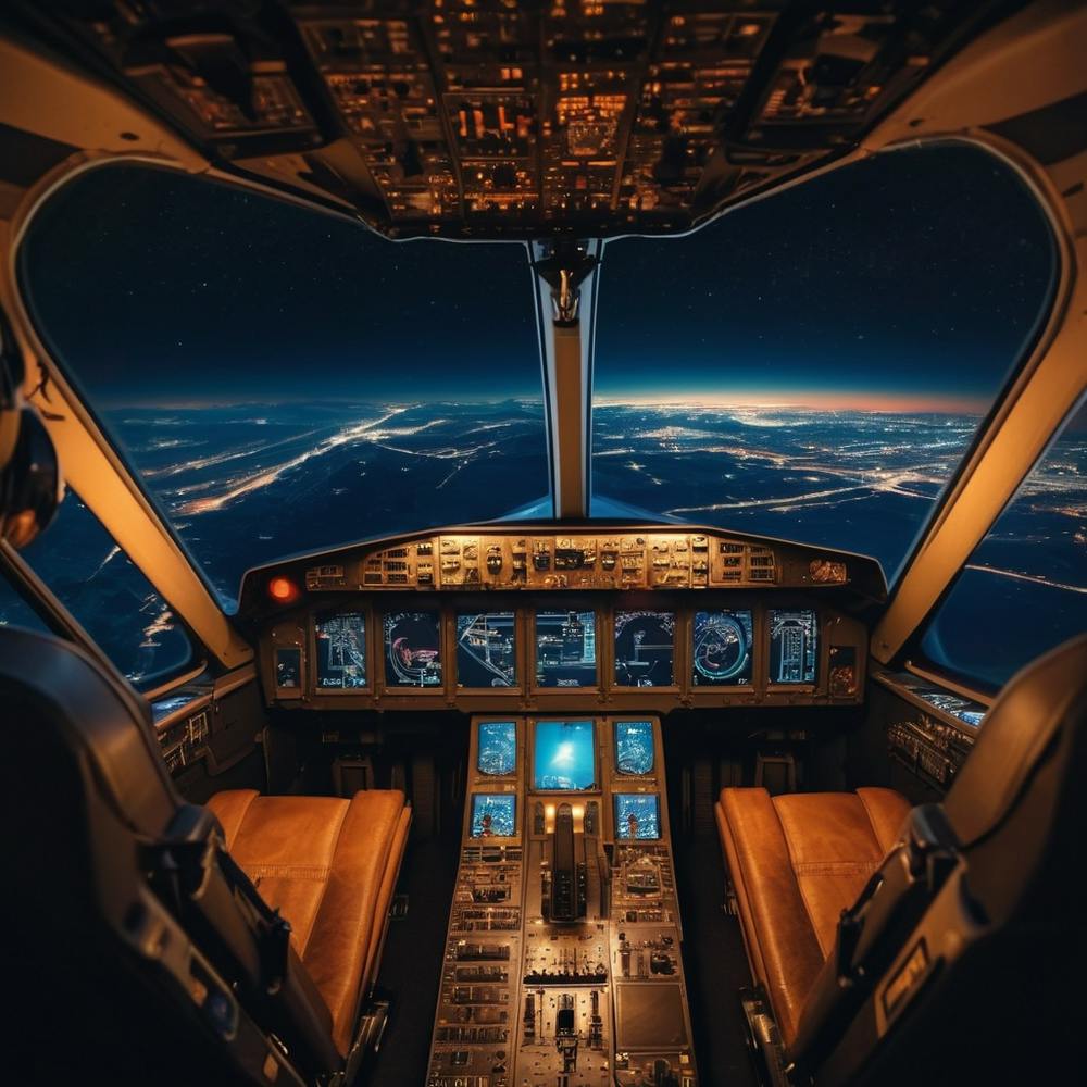 Vue de Cockpit d'Avion la Nuit