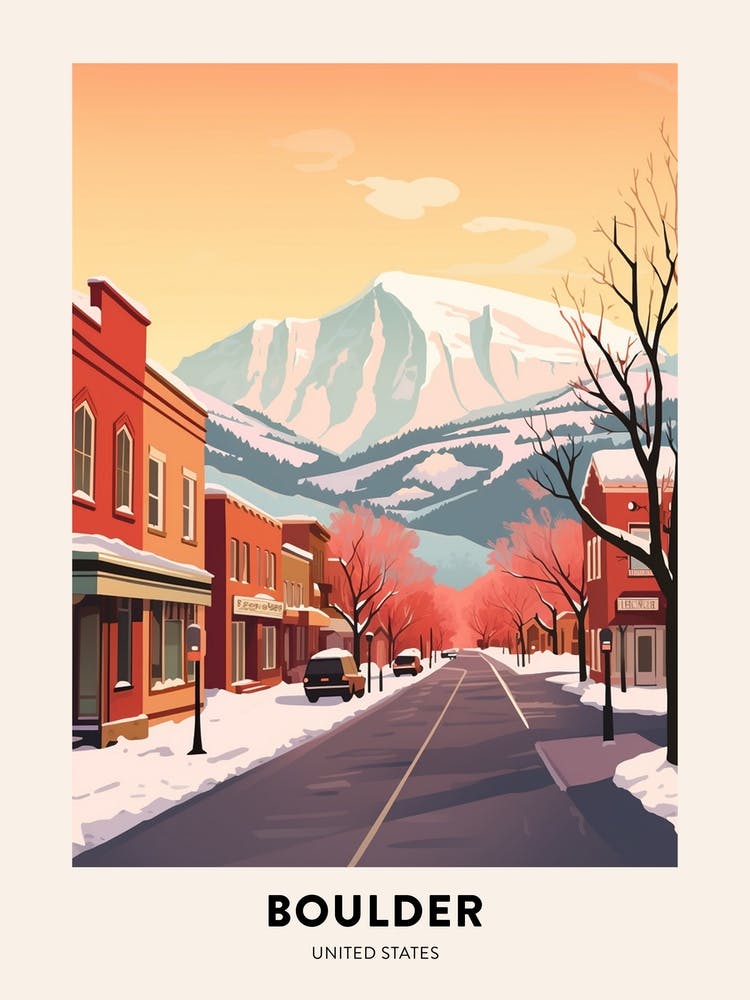 Vintage Winterreiseplakat Boulder Colorado