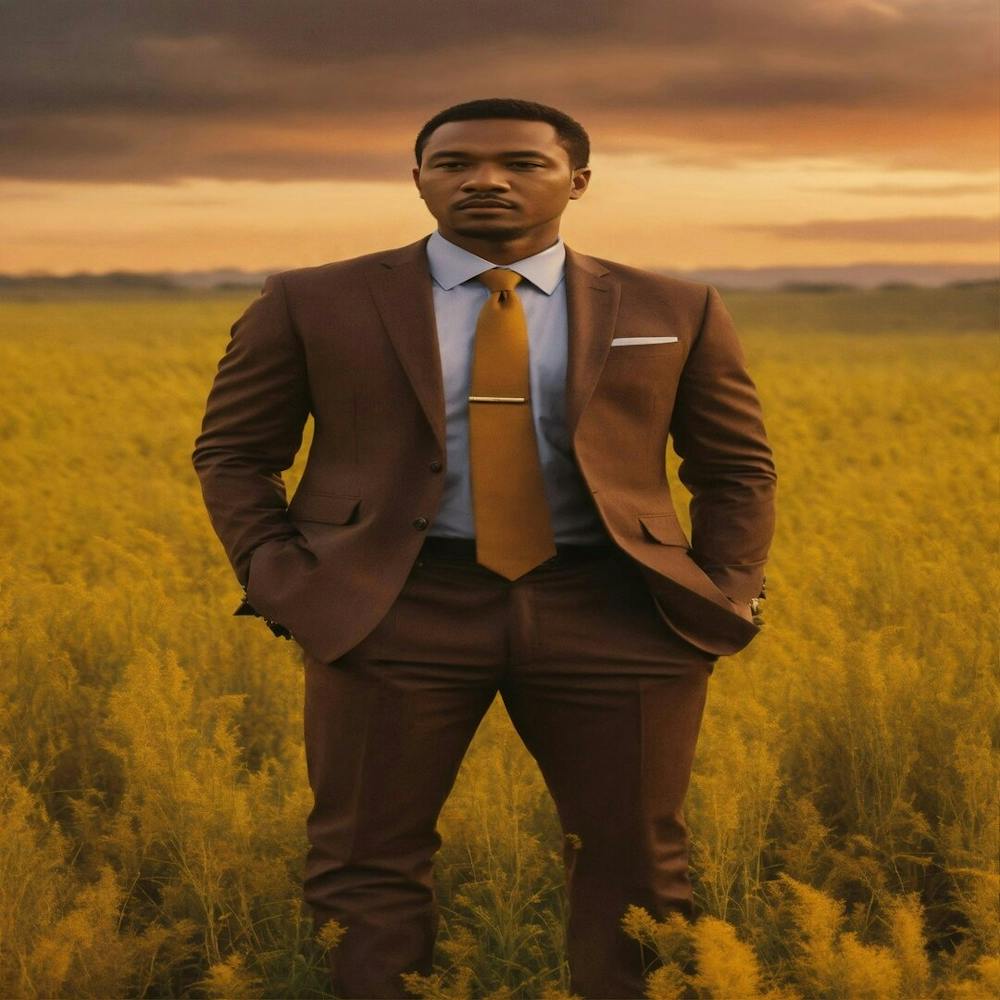 A Man In A Suit Standing In A Field (1)