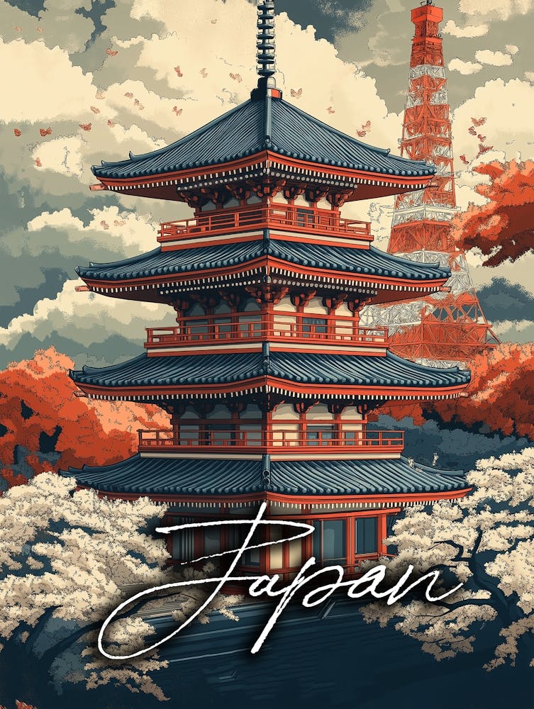 Vintage Travel Poster: Explore the Allure of Japan Poster
