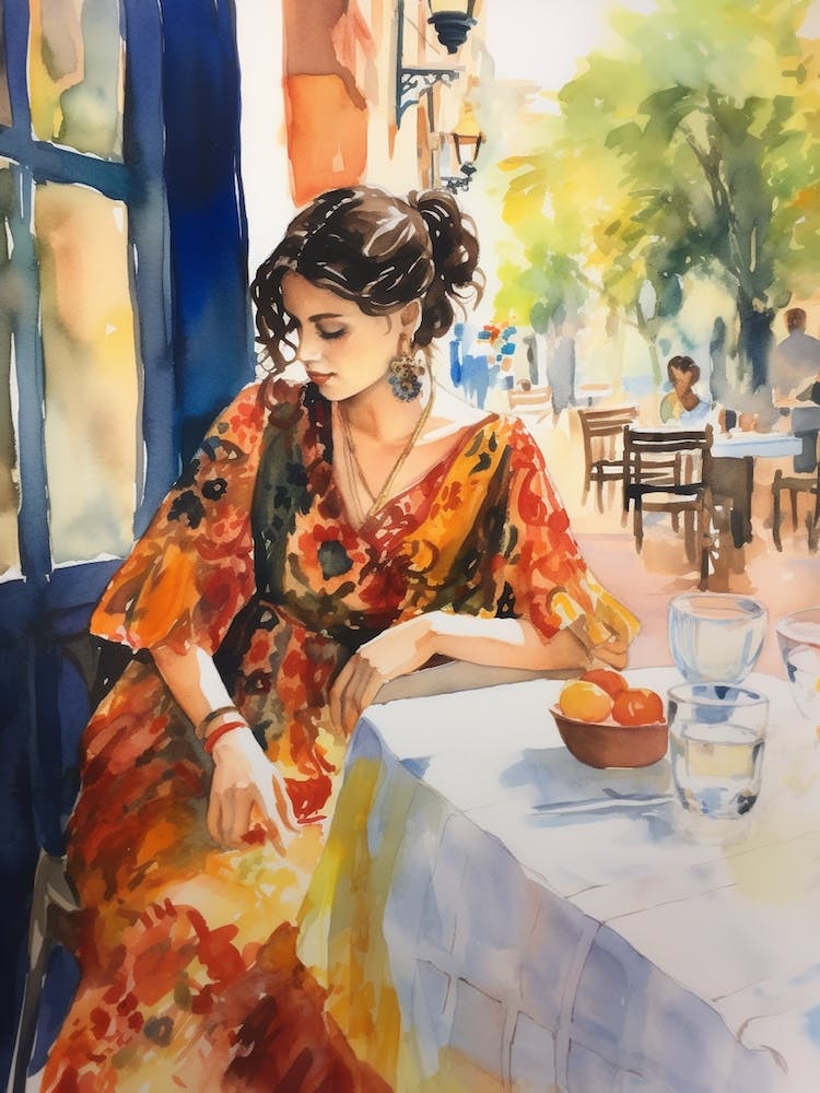 In einem Café in Alicante, Spanien 2 Aquarell