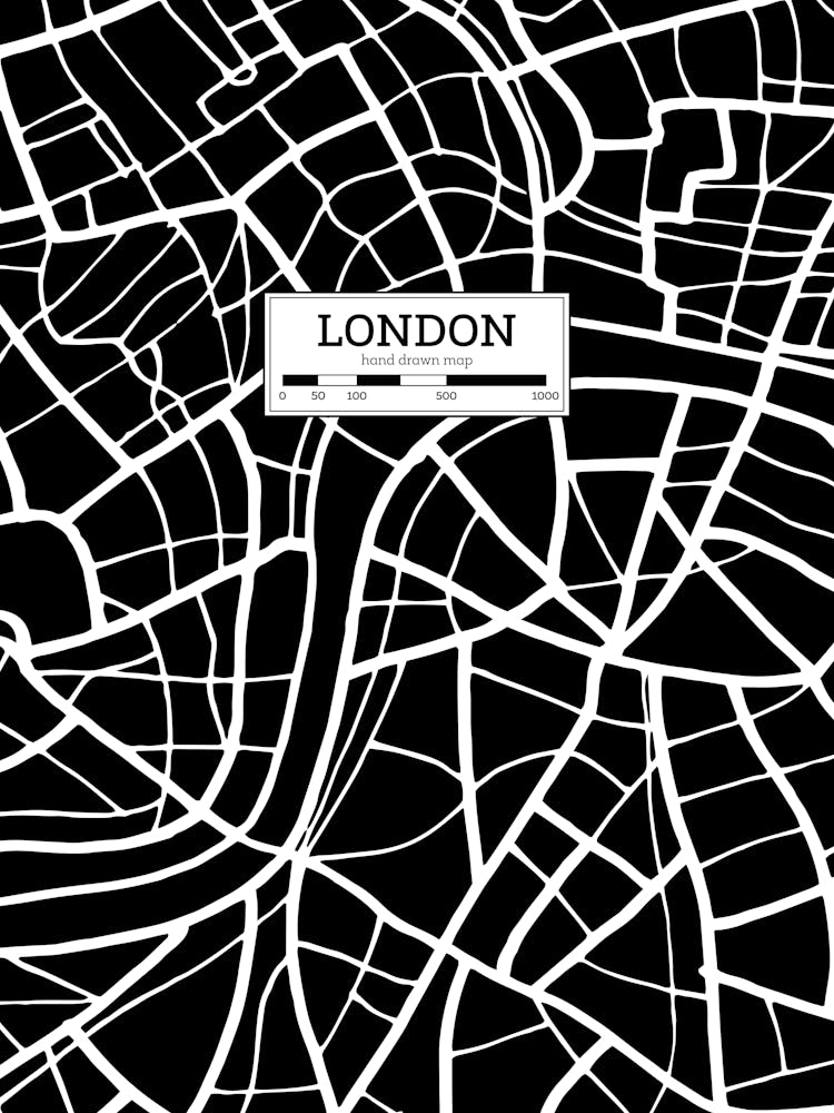 London City Map, UK — Hand-drawn map, vector black map