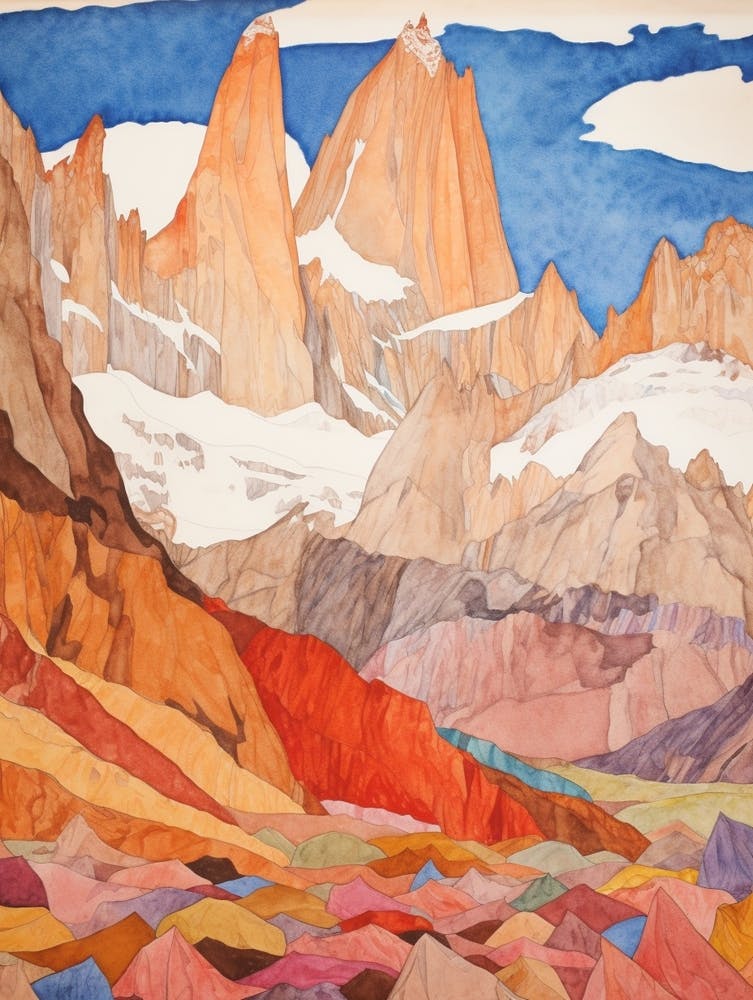 Fitz Roy Chile Argentina2 Colourful Mountain Illustration