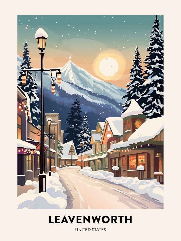 Vintage Winter Travel Poster Leavenworth Washington 2