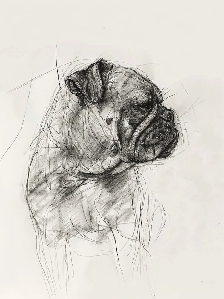 Chien Carlin Trait au Fusain