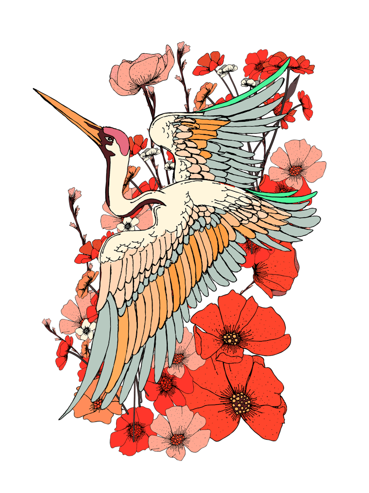 Crane With Flowers