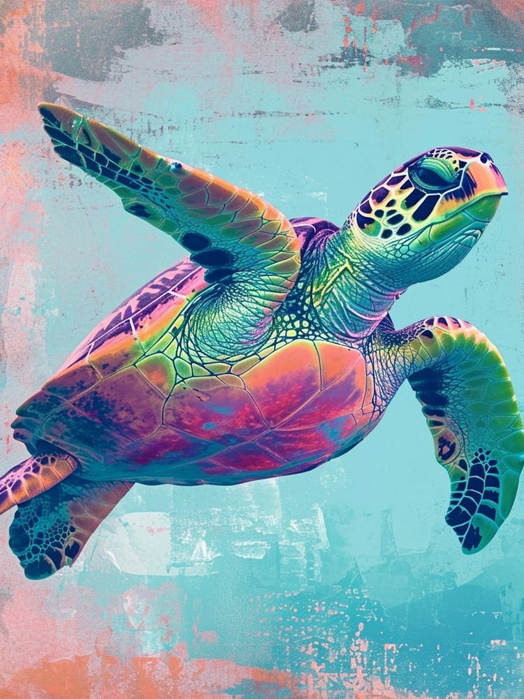 Colourful Textured Painting Of A Sea Turtle 2