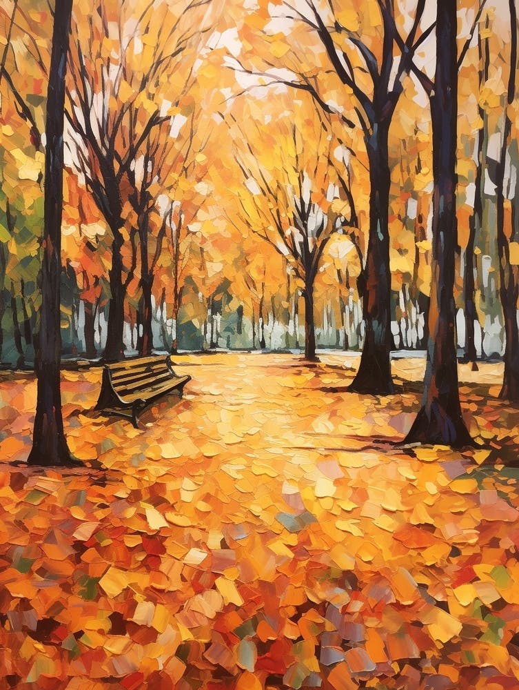Autumn Gardens Painting Parque Del Retiro Spain 1
