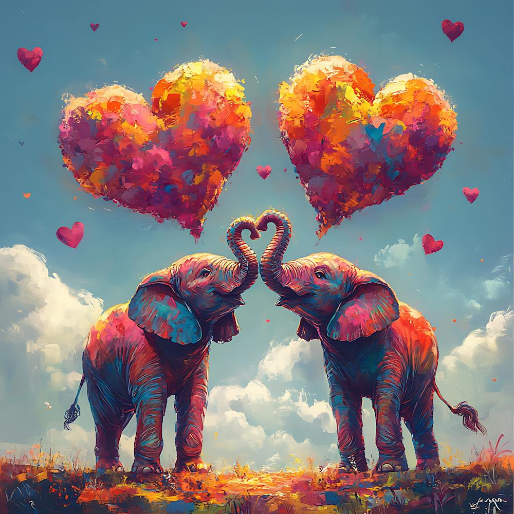Love of Elephants Abstracted Under a Cloud of Hearts 4