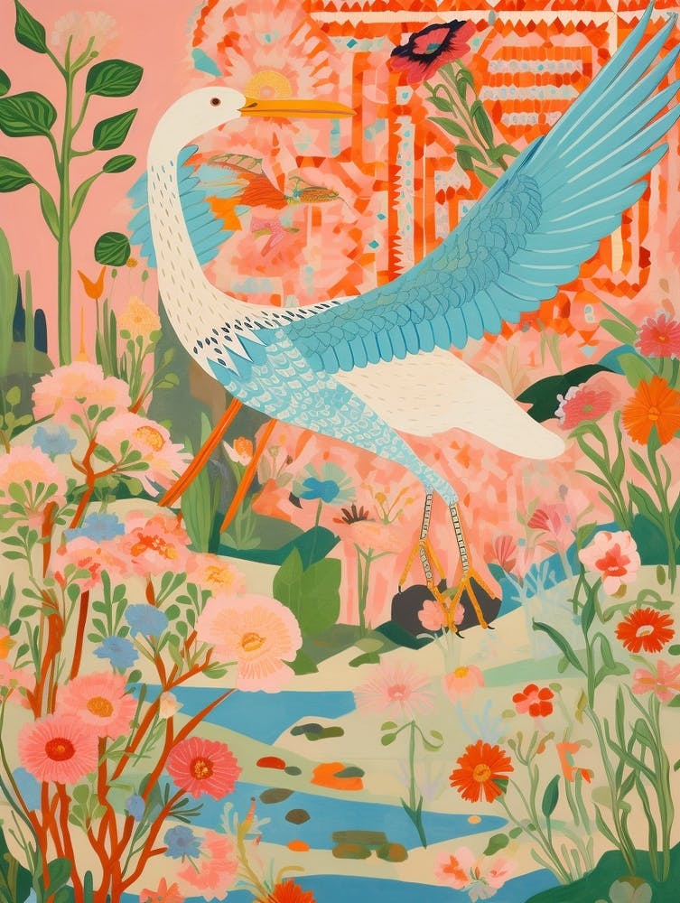 Maximalist Bird Painting Great Blue Heron 1