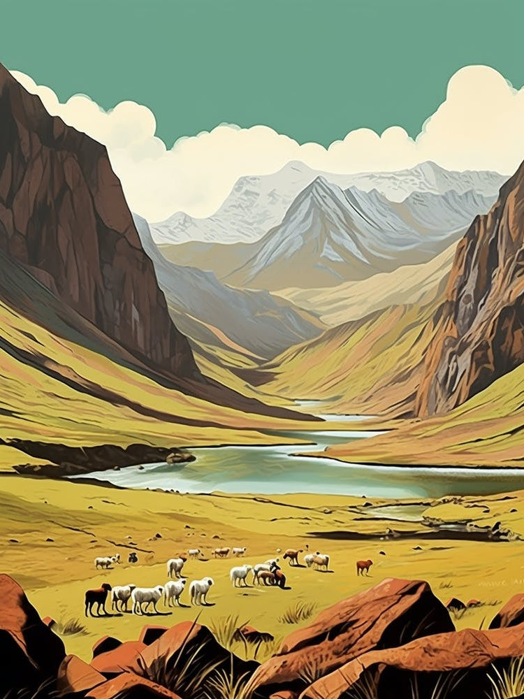 Lares Trek Peru 1 Vintage Travel Illustration