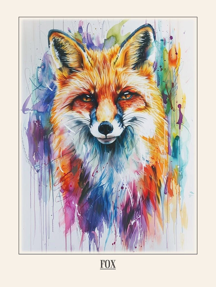 Fox Colourful Watercolour 4 Poster