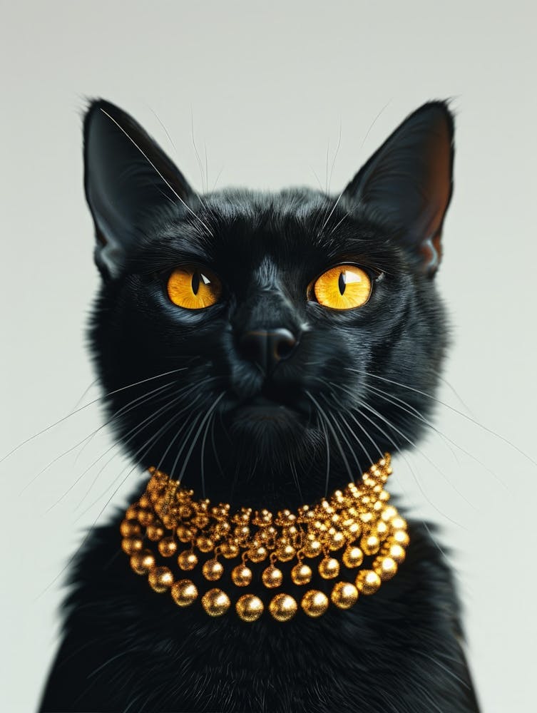 Black Cat With Gold Necklace