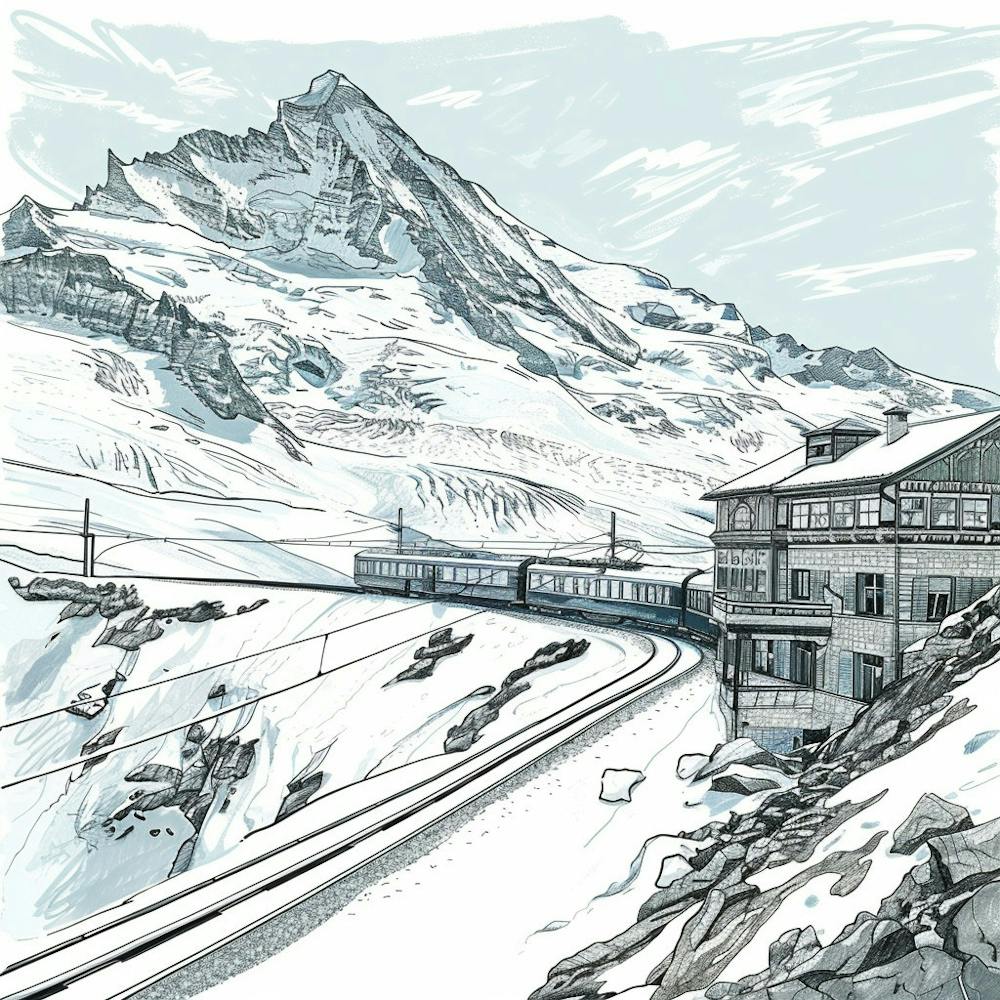 A Jungfraujoch In Switzerland Hand Drawn Sketch