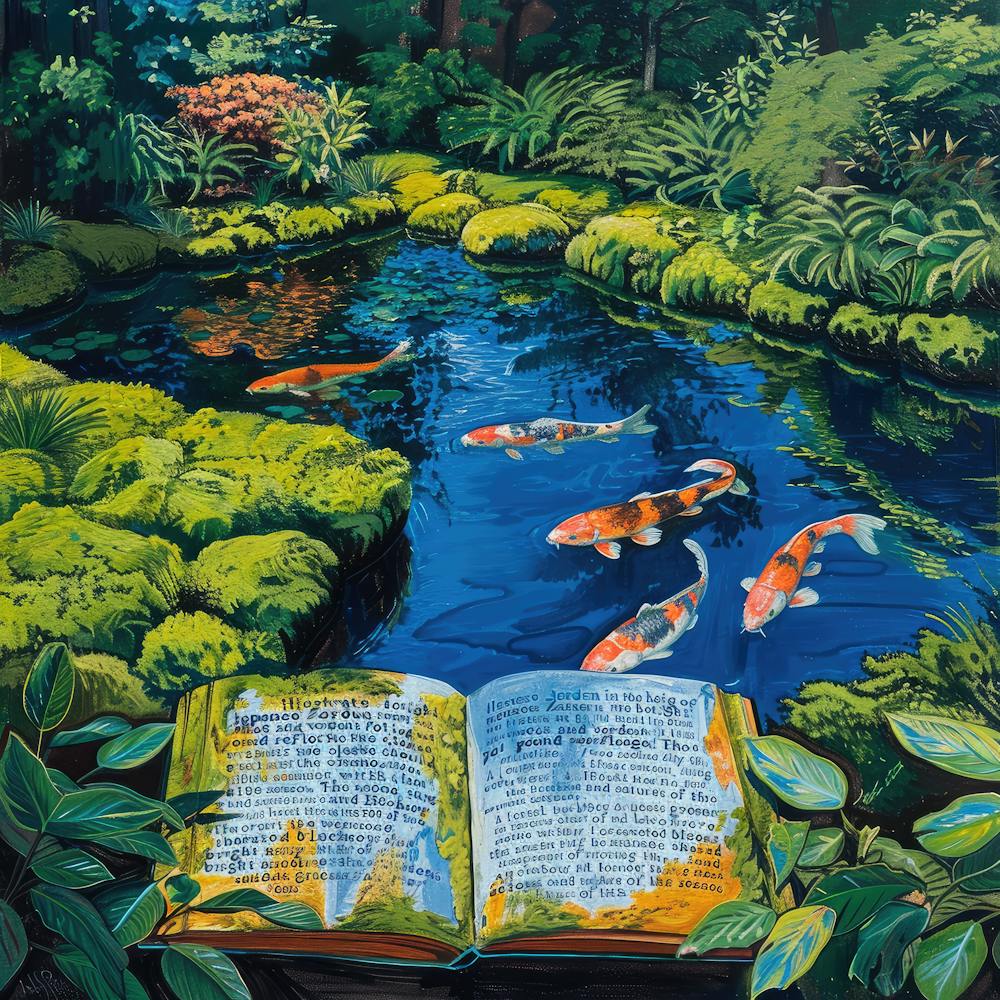 Summer Zen Japanese Garden Series In Style Of David Hockney 1