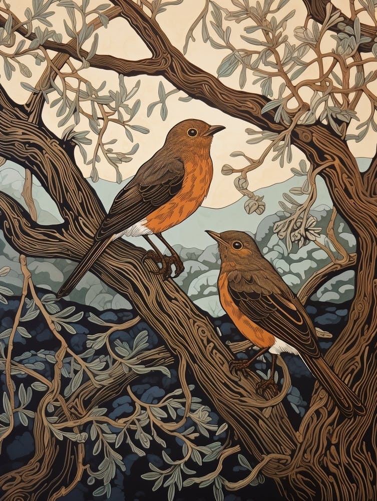 Art Nouveau Birds Poster European Robin 1