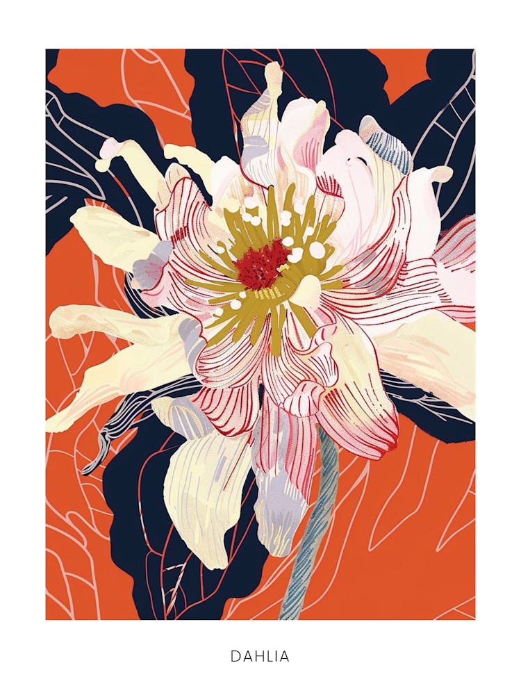 Colourful Flower Illustration Poster Dahlia 3