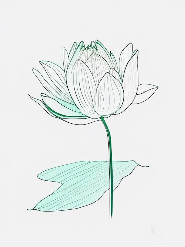Water Lily Floral Minimal Line Drawing 1 Flower