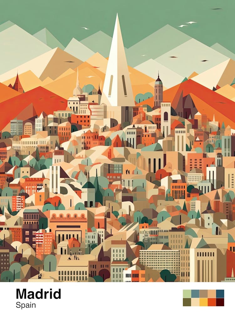 Madrid, Spain, Geometric Illustration 2 Poster