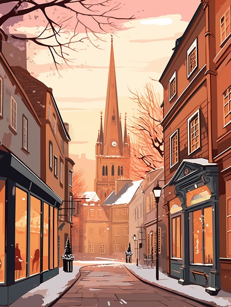 Vintage Winter Travel Illustration Bath United Kingdom 2