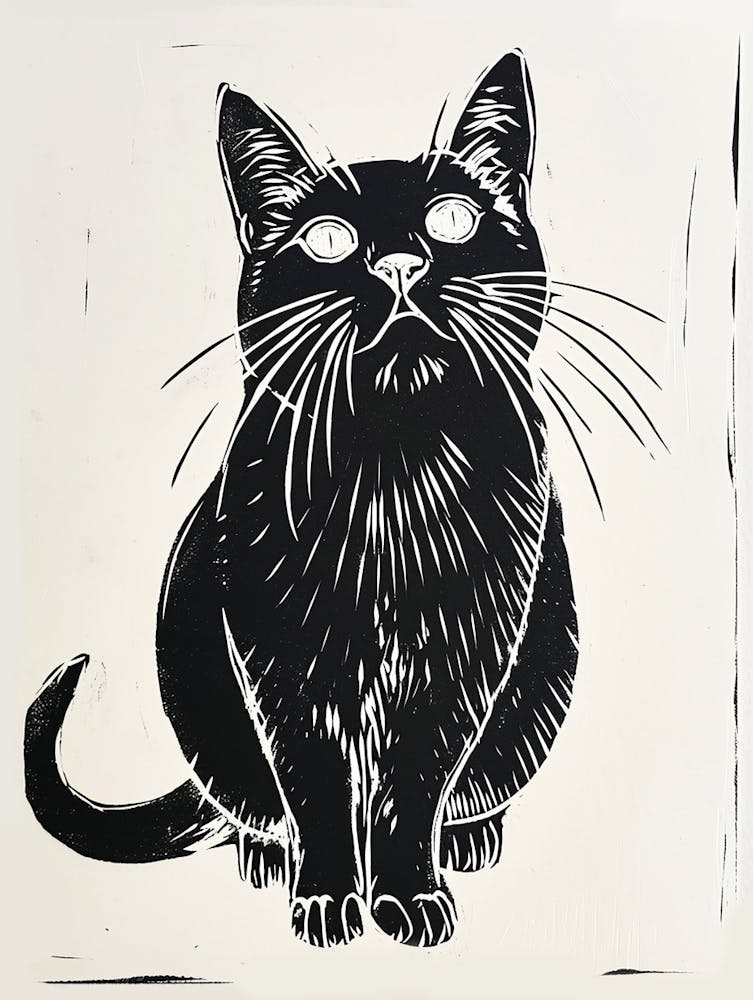 Japanese Bobtail Linocut Blockprint 3