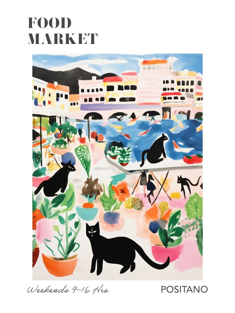 The Food Market In Positano 2 Illustration Poster