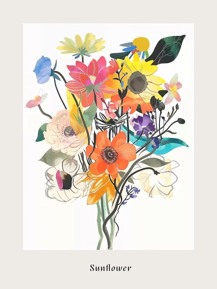 Sunflower 2 Collage Flower Bouquet Poster