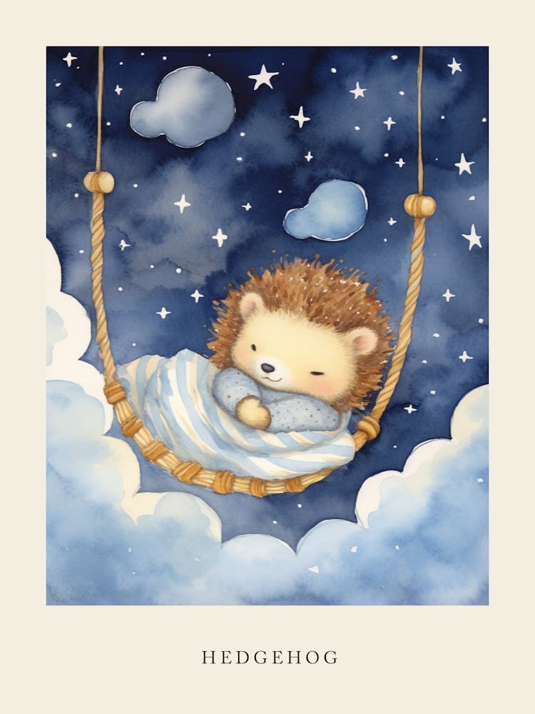 Baby Hedgehog 1 Sleeping In The Clouds Nursery Poster