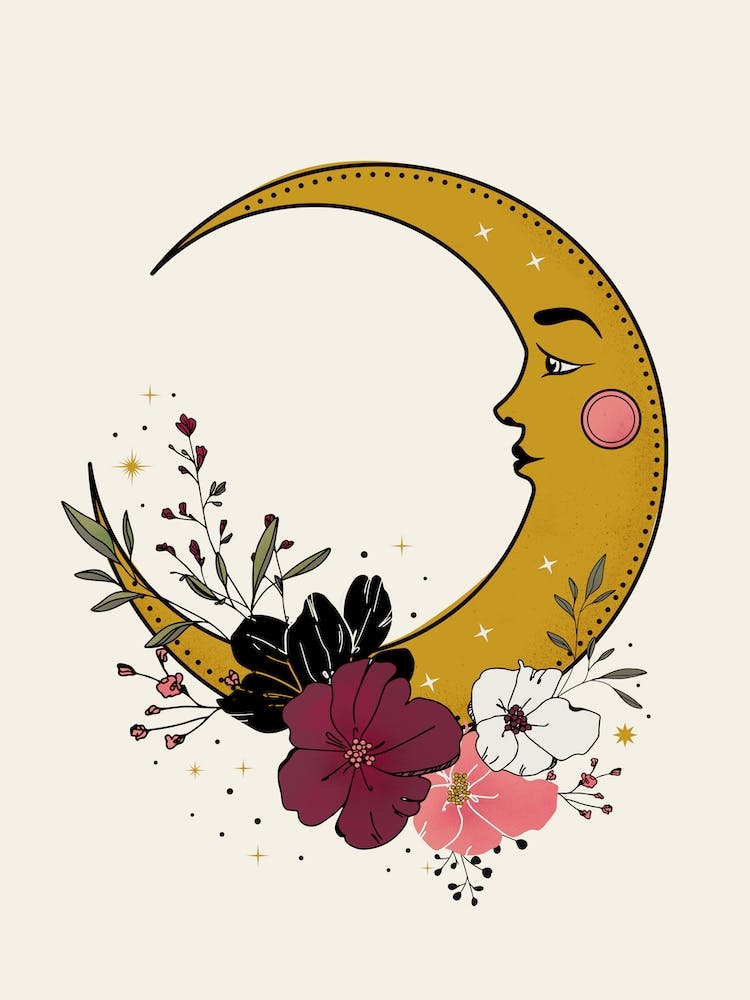 Cresent Moon And Flowers