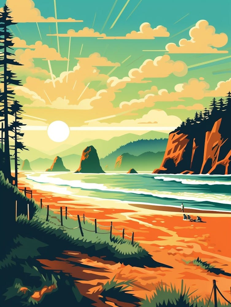 Cannon Beach Washington Retro Pop Art 1