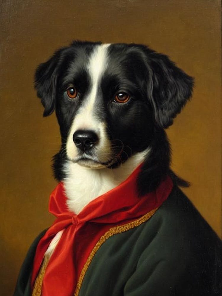 Miniature American Shepherd Renaissance Portrait Oil Painting