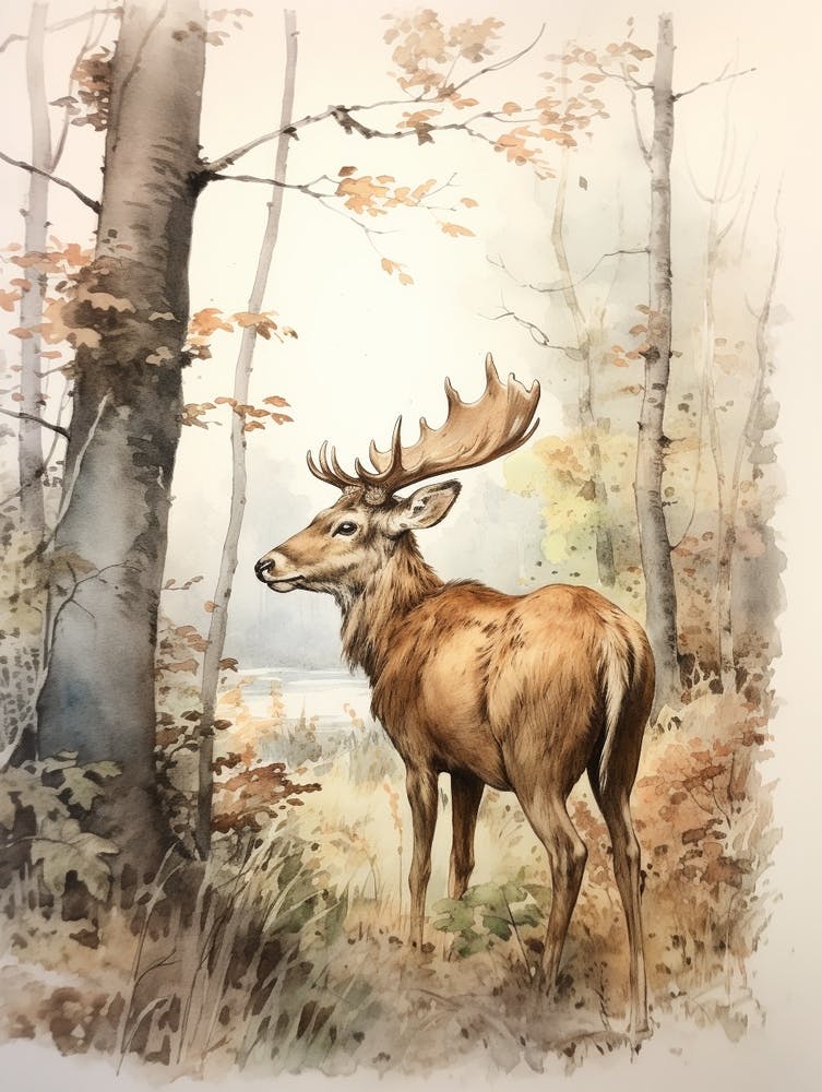 Storybook Animal Watercolour Moose 4