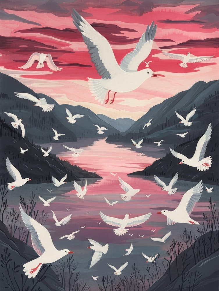 Seagulls At Sunset 1