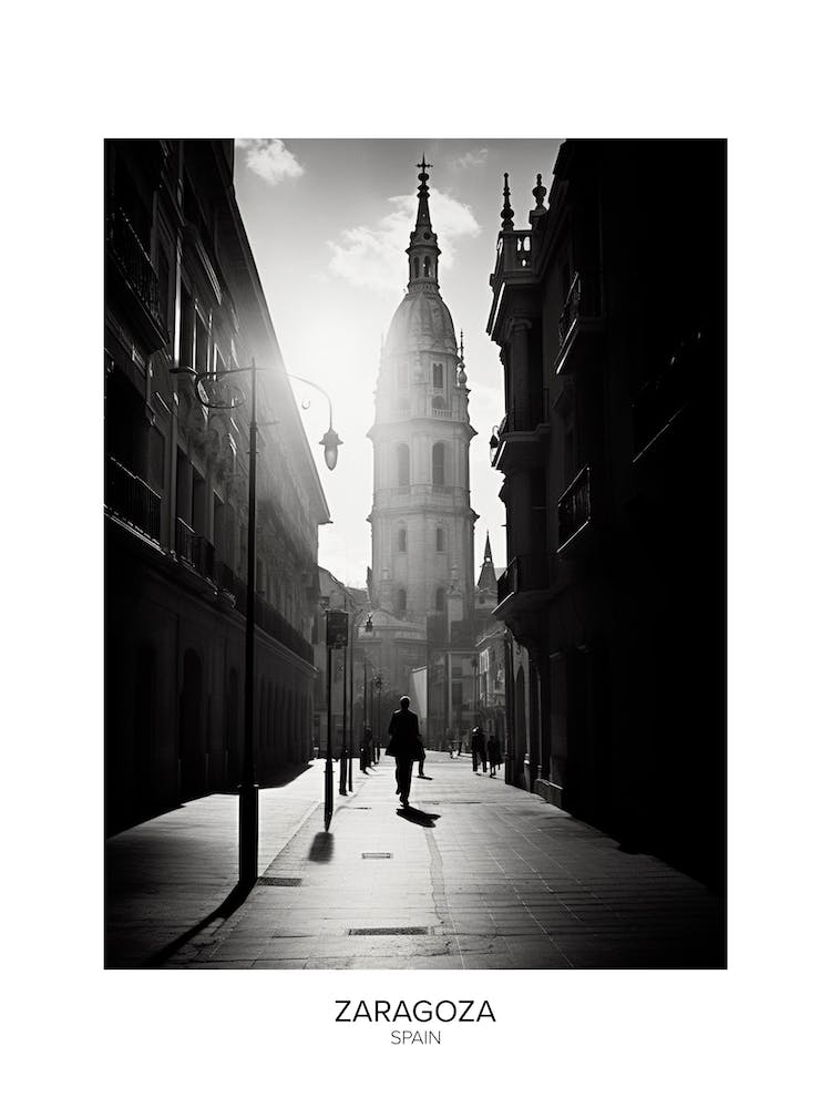 Poster Of Zaragoza, Spain, Black And White Analogue Photography 1