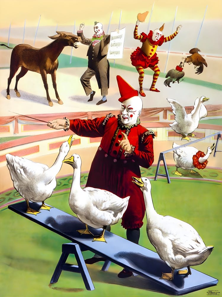 Clowns And Animals At Circus Show, Funny Poster
