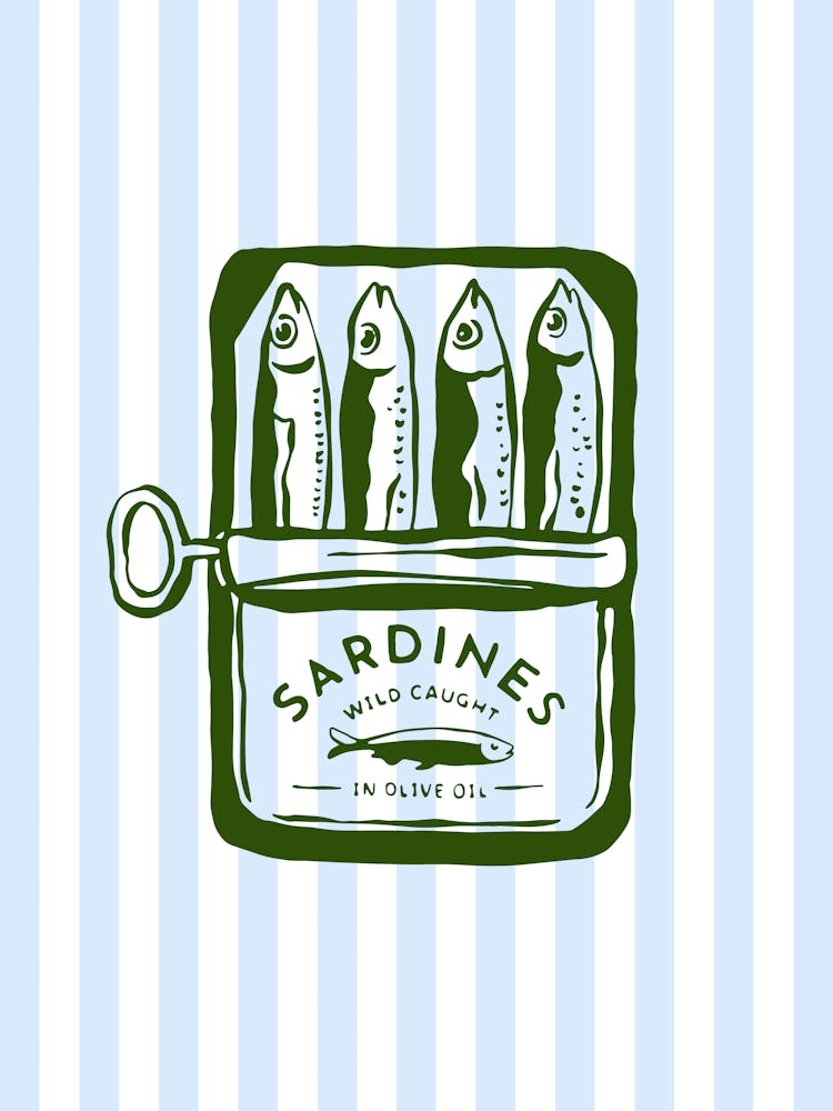 Green Sardines Striped Kitchen Poster