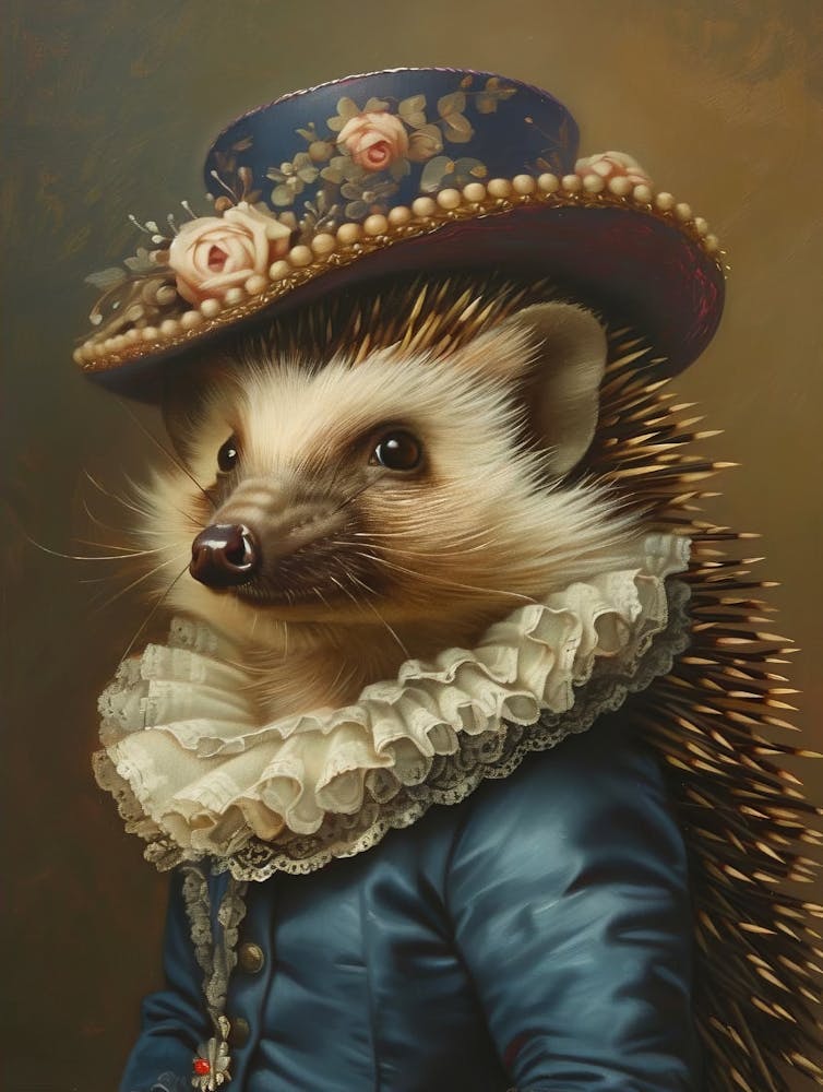 Victorian Animal Portrait, Dressed Animal Prints, Royal Lady Hedgehog Poster, Altered Art, Renaissance Animal Printable, Animal Lover Gift