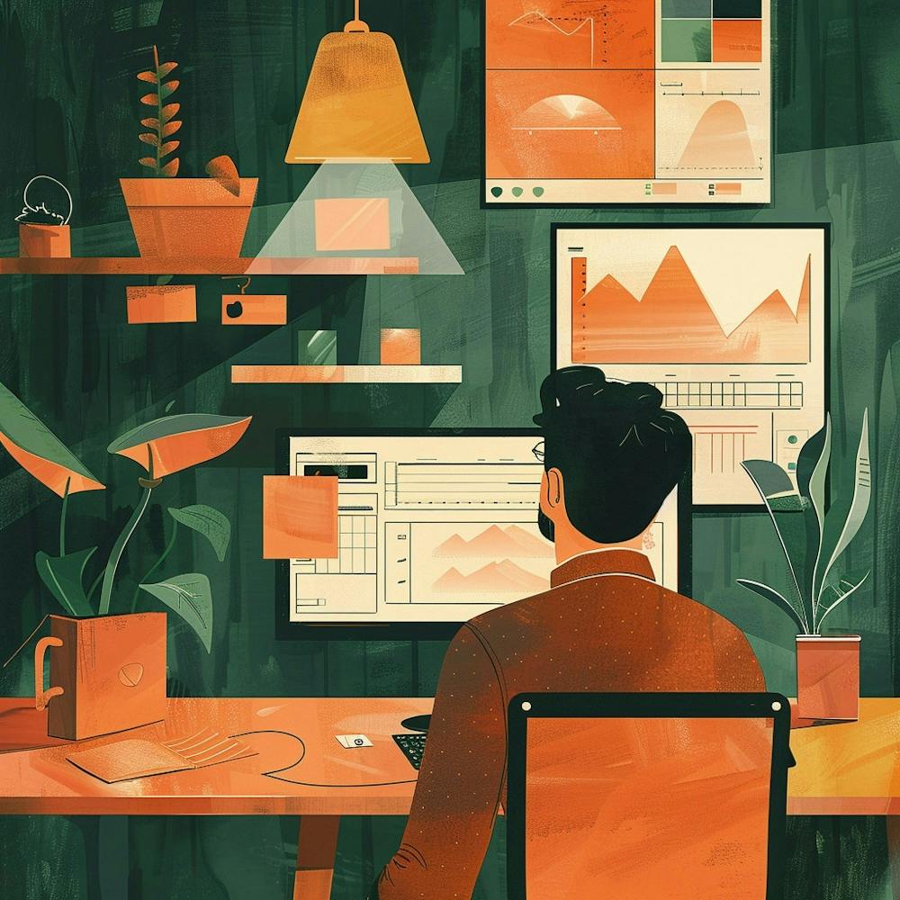 Illustration Of A Man Working At His Desk 3