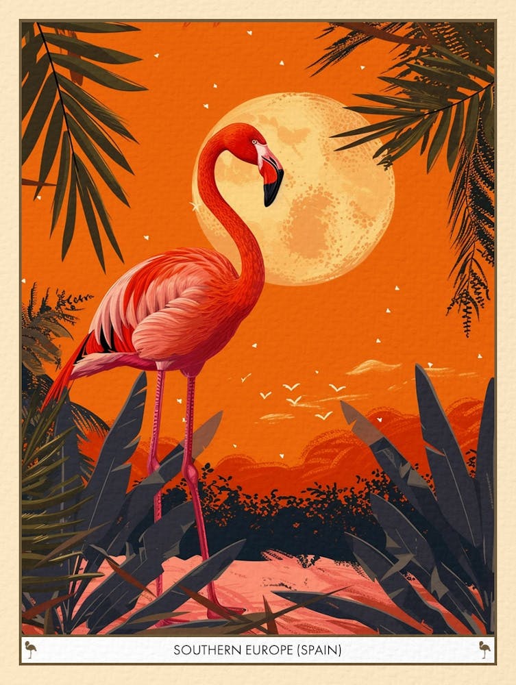 Greater Flamingo Southern Europe Spain Tropical Illustration 1 Poster